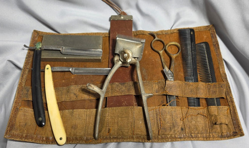 Antique traveling barber roll - barber,