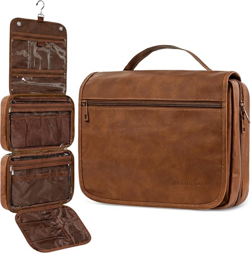 Hanging leather toiletry bag - hanging,