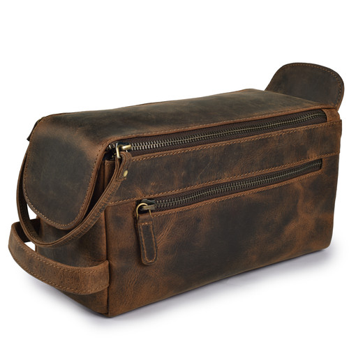 Leather travel toiletry bag - leather,