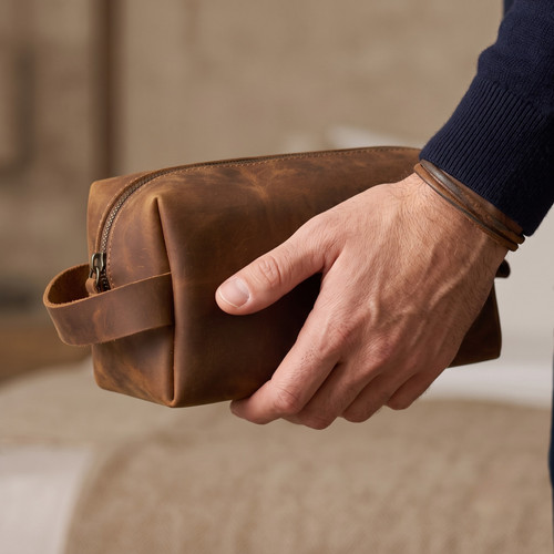 Personalized leather dopp kit - leather,